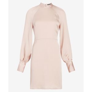 Express Satin Mock Neck Balloon Sleeve Dress